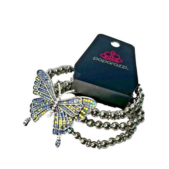 Paparazzi First Wings First Butterfly Iridescent Blue Stretch Bracelet - Picture 1 of 10